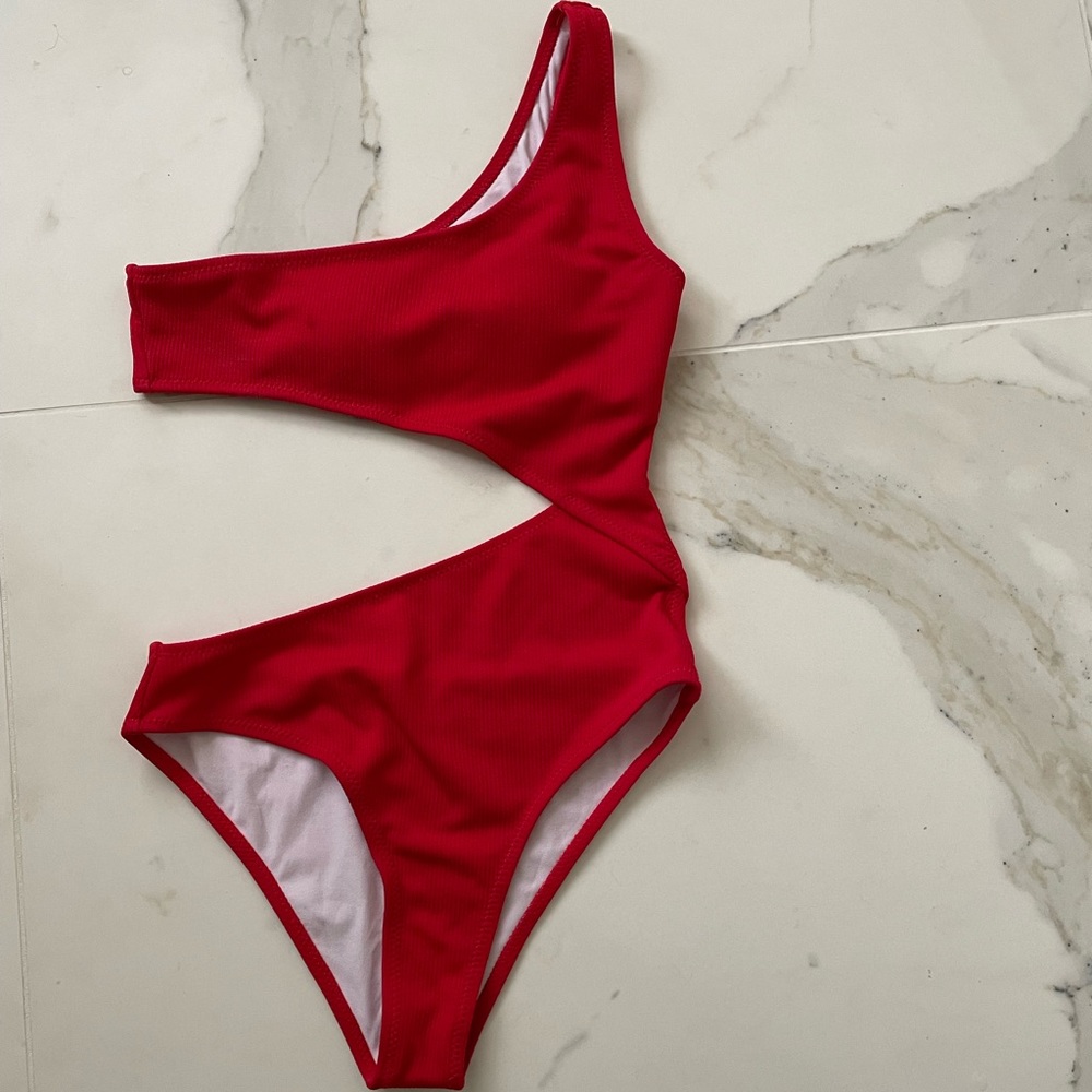 NWOT red sweatyrocks ribbed one piece cutout monokini swimsuit medium